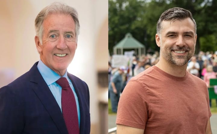 Photos of Rep. Richard Neal, at left, and challenger Jeromie Whalen, at right.